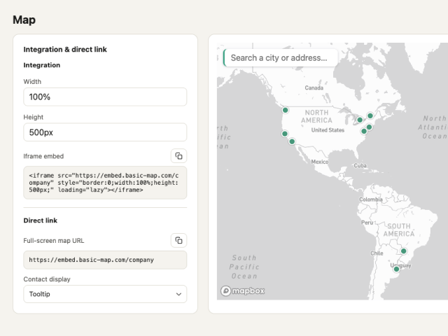 Embed code snippet screen